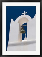 Church Bell Tower against Dark Blue Sky, Santorini, Greece Fine Art Print