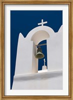 Church Bell Tower against Dark Blue Sky, Santorini, Greece Fine Art Print