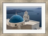 Greek Orthodox Church and Aegean Sea, Santorini, Greece Fine Art Print