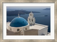 Greek Orthodox Church and Aegean Sea, Santorini, Greece Fine Art Print