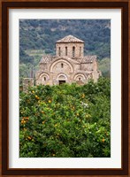 Byzantine church near Fodele, Grove of orange trees and Church of the Panayia, Crete, Greece Fine Art Print