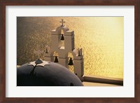 Seaside church tower with bell, Santorini, Greece Fine Art Print