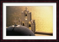 Seaside church tower with bell, Santorini, Greece Fine Art Print