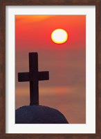 Christian cross, sunset, Mykonos, Greece Fine Art Print