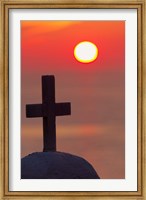 Christian cross, sunset, Mykonos, Greece Fine Art Print