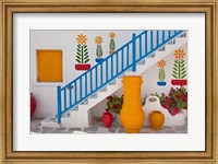 Flowers and colorful pots, Chora, Mykonos, Greece Fine Art Print