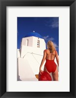 Woman in Swimsuit, Fira, Santorini, Greece Fine Art Print