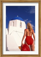 Woman in Swimsuit, Fira, Santorini, Greece Fine Art Print