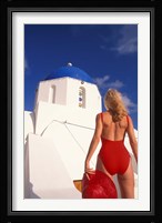 Woman in Swimsuit, Fira, Santorini, Greece Fine Art Print
