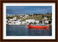 Greece, Cyclades, Mykonos, Hora Harbor view with Greek fishing boat Fine Art Print