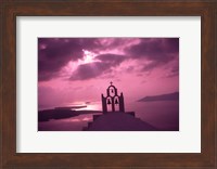 Church Steeple with Evening Rays, Santorini Island, Greece Fine Art Print