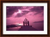 Church Steeple with Evening Rays, Santorini Island, Greece Fine Art Print