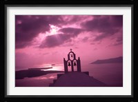 Church Steeple with Evening Rays, Santorini Island, Greece Fine Art Print