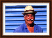 Close Up of Native Man with Blue Wall, Athens, Greece Fine Art Print