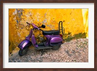 Vespa and Yellow Wall in Old Town, Rhodes, Greece Fine Art Print