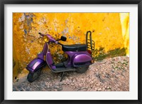 Vespa and Yellow Wall in Old Town, Rhodes, Greece Fine Art Print