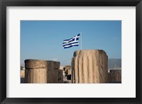 Greece, Athens, Acropolis Column ruins and Greek Flag Fine Art Print
