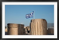 Greece, Athens, Acropolis Column ruins and Greek Flag Fine Art Print