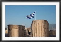Greece, Athens, Acropolis Column ruins and Greek Flag Fine Art Print