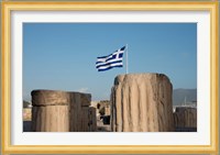 Greece, Athens, Acropolis Column ruins and Greek Flag Fine Art Print