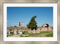 Greece, Corinth Carved stone rubble and the Doric Temple of Apollo Fine Art Print