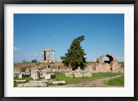 Greece, Corinth Carved stone rubble and the Doric Temple of Apollo Fine Art Print
