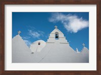 Greece, Cyclades, Mykonos, Hora Church rooftop with Bell Tower Fine Art Print