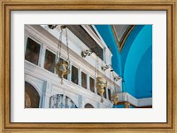 Greece, Cyclades, Mykonos, Hora Wall icons and oil lamps of a church Fine Art Print