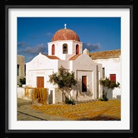 Greece, Mykonos, Church, Fishing Nets Fine Art Print