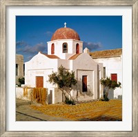 Greece, Mykonos, Church, Fishing Nets Fine Art Print