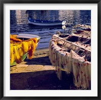 Greece, Mykonos Fishing Nets on Boats Framed Print