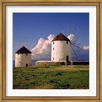 Greece, Mykonos White-washed Windmills Fine Art Print