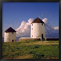 Greece, Mykonos White-washed Windmills Framed Print