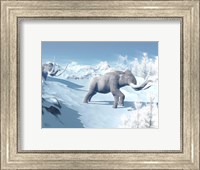 Mammoths Walking Slowly on the Snowy Mountain Against the Wind Fine Art Print
