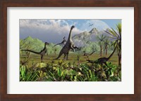 Velociraptor Dinosaurs Attack a Camarasaurus Fine Art Print