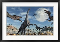 A Lone Camarasaurus Dinosaur is Confronted by a Pack of Velociraptors Fine Art Print