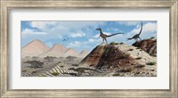 Velociraptors Stalking a Herd of Protoceratops Fine Art Print