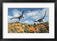 Velociraptors involved in a Territorial Dispute Fine Art Print