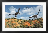 Velociraptors involved in a Territorial Dispute Framed Print