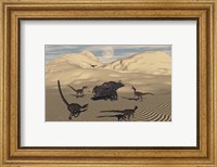 Velociraptors Encircling a  Protoceratops Fine Art Print