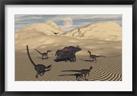Velociraptors Encircling a  Protoceratops Fine Art Print