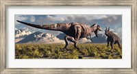T- Rex and Triceratops meet for a Battle 3 Fine Art Print