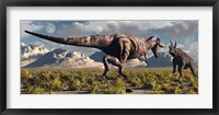 T- Rex and Triceratops meet for a Battle 3 Fine Art Print