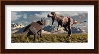 T- Rex and Triceratops meet for a Battle 4 Fine Art Print