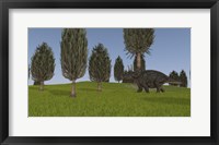 Triceratops Walking across a Grassy Field 1 Fine Art Print