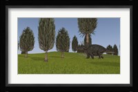 Triceratops Walking across a Grassy Field 1 Framed Print