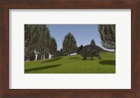 Triceratops Walking across a Grassy Field 2 Fine Art Print