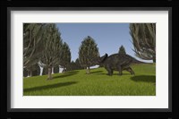 Triceratops Walking across a Grassy Field 2 Fine Art Print