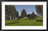 Triceratops Walking across a Grassy Field 2 Framed Print