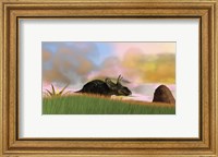 Triceratops Walking across a Grassy Field 3 Fine Art Print